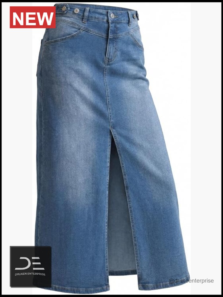 Cotton Blend Stretch Denim Skirt With Adjustable Waist And Pockets